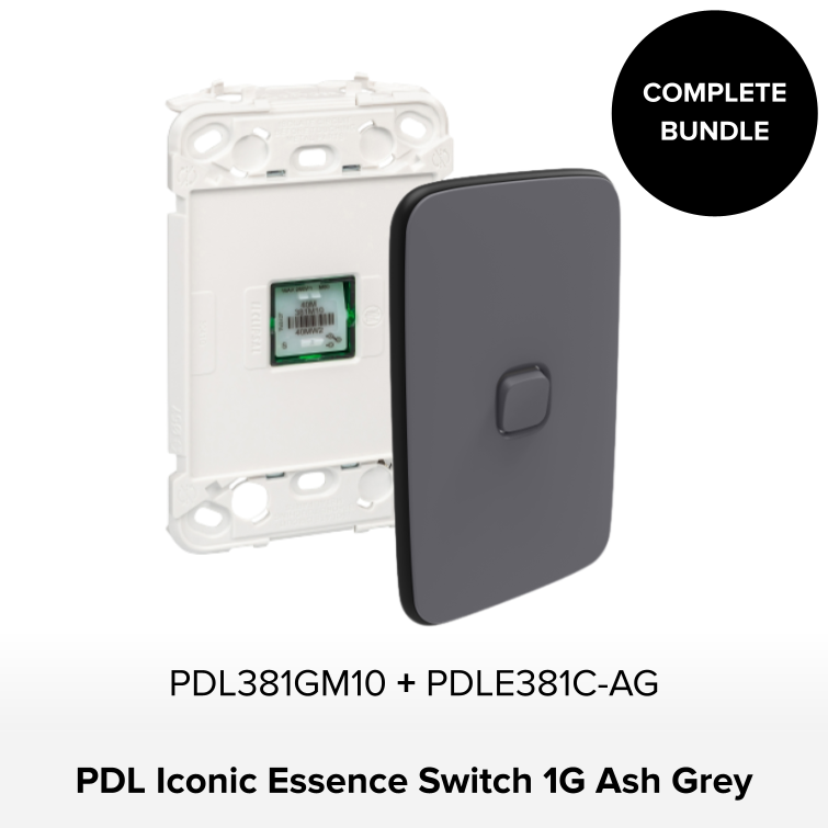 Bundle - PDL Iconic Essence Switch, 1 Gang - Ash Grey 